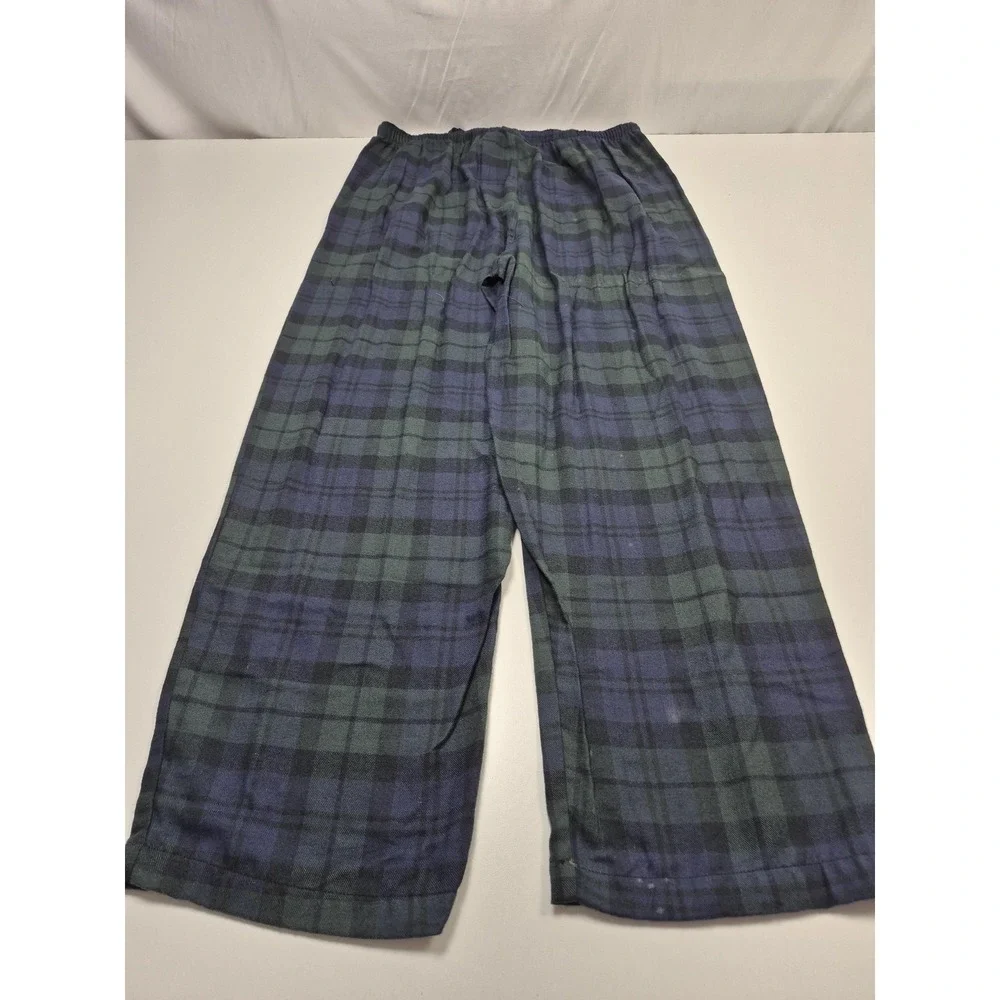 VTG Polo Ralph Lauren Pants Mens L Blue Plaid Flannel Sleepwear Drawstring FLAW